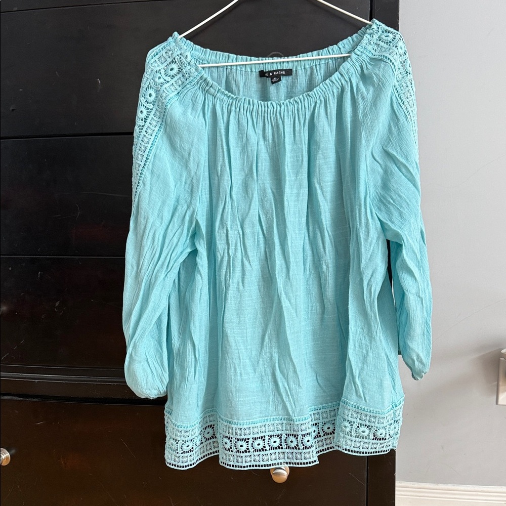 Zac & Rachel Light Aqua Crochet-Trim Peasant Top